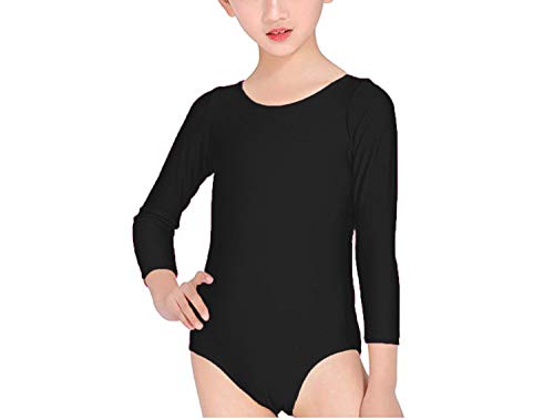 Carnavalife Maillot Ballet Danza Niña de Manga Larga y Cuello Redondo (Negro, 12 años)