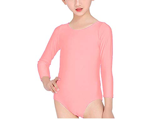 Carnavalife Maillot Ballet Danza Niña de Manga Larga y Cuello Redondo (Rosa, 4-6 años)