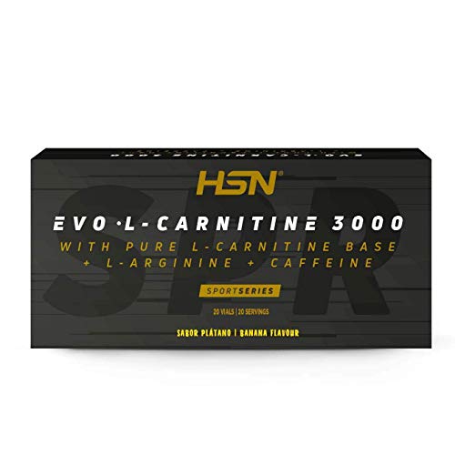 Carnitina Líquida de HSN Evo L Carnitine 3000 | Con L-Carnitina + Arginina + Cafeína + Vitamina B6 | Vegetariano, No-GMO, Sin Gluten, Sin Lactosa | Sabor Banana | 20 Viales de 10ml