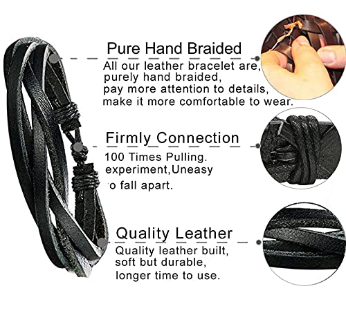 CASSIECA 25Pcs Cuero Pulseras para Hombres Mujer Trenzado Pulsera Cordones de Cáñamo Cuentas de Madera Cuerda Brazalet Vintage Pulsera Ajustable