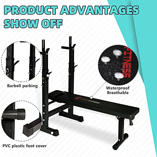 CCLIFE ZERRO Banco Rack musculacion Plegable Bancos Musculacion Entrenamiento con Soporte para Pesas Press banca Banco Press banca con Pesas, Color:Negro 006