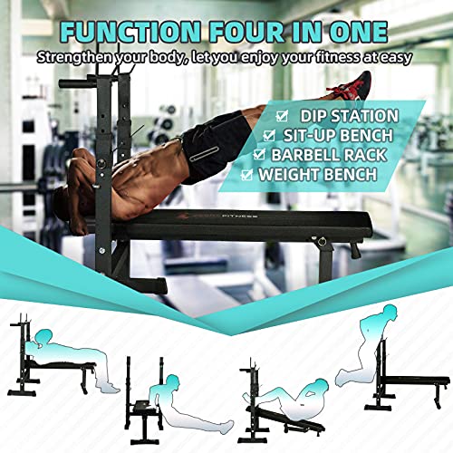 CCLIFE ZERRO Banco Rack musculacion Plegable Bancos Musculacion Entrenamiento con Soporte para Pesas Press banca Banco Press banca con Pesas, Color:Negro 006