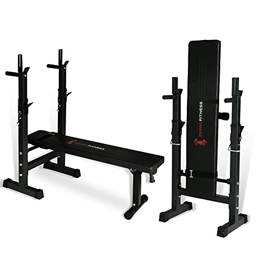 CCLIFE ZERRO Banco Rack musculacion Plegable Bancos Musculacion Entrenamiento con Soporte para Pesas Press banca Banco Press banca con Pesas, Color:Negro 006