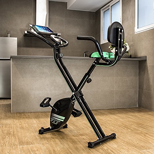 Cecotec Bicicleta Estática Plegable con Volante de Inercia de 2,5 Kg X-Bike Pro. Sistema Silence Fit, Respaldo, Manillar y Sillín Regulable, Pulsómetro, Pantalla LCD, Ruedas, Peso máximo 100 Kg