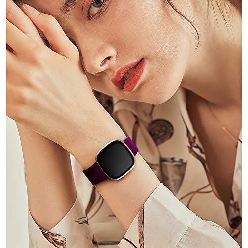 CeMiKa 2 Paquete Correa Compatible con Fitbit Versa 3 Correa/Fitbit Sense Correa, Suave Deportiva de Repuesto Correa Compatible con Fitbit Versa 3/Sense, Rosa/Fucsia