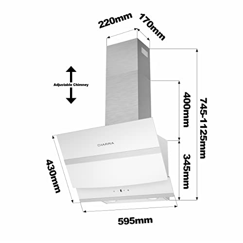 CIARRA CBCW6736N Campana Extractora de Pared 60cm Control Táctil Cocina Clase A 750m³/h con Filtros de Carbono CBCF003 Evacuación al Exterior y Recirculación Interna 3 Velocidades blanco