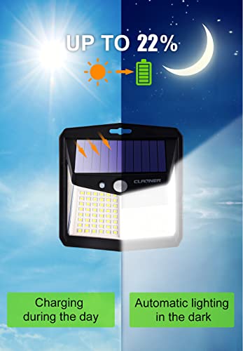 Claoner Luz Solar Exterior【128 LED/ 3 Modos】Luces LED Solar Exterior con Sensor de Movimiento Aplique Lampara 270º lluminación IP65 Impermeable Focos Solares para Exterior, Patio y Jardín