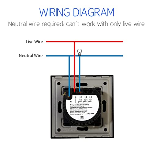 CNBINGO Interruptor de luz Wi-Fi, interruptor táctil inteligente, funciona con Alexa/Google Home, panel táctil de cristal y LED de estado, 1 compartimento de 1 polo, color negro.