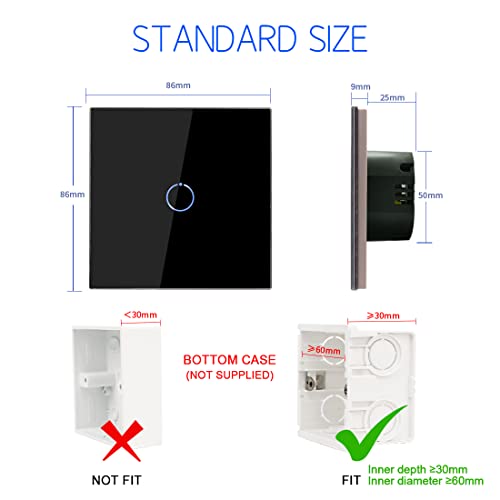 CNBINGO Interruptor de luz Wi-Fi, interruptor táctil inteligente, funciona con Alexa/Google Home, panel táctil de cristal y LED de estado, 1 compartimento de 1 polo, color negro.