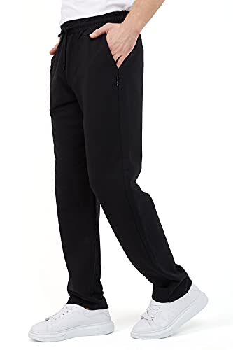 COMEOR Pantalones de chándal de algodón para hombre, pantalones largos de deporte, pantalones de entrenamiento, Negro , XL