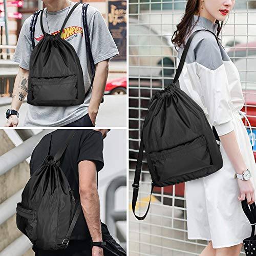 Comius Sharp Bolsas de Cuerdas para el Gimnasio, Bolsa Lona Mochilas Casual para PC Viaje Libros Acampada Estudiantes Escuela Mochila Cuerda para Chico Chica Hombre Mujer (Black)