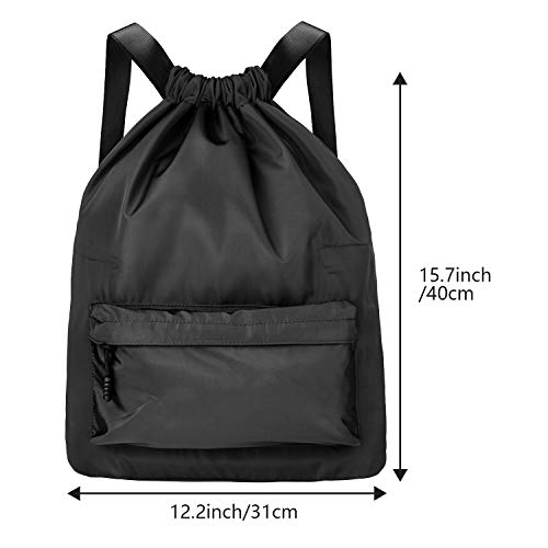 Comius Sharp Bolsas de Cuerdas para el Gimnasio, Bolsa Lona Mochilas Casual para PC Viaje Libros Acampada Estudiantes Escuela Mochila Cuerda para Chico Chica Hombre Mujer (Black)