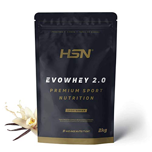 Concentrado de Proteína de Suero de HSN Evowhey Protein 2.0 | Sabor Vainilla 2 Kg = 67 Tomas por Envase | Batido Proteínas Whey para Ganar Masa Muscular | Rico en BCAAs y Glutamina