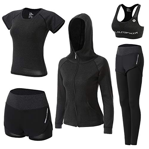 Conjunto Chandal Mujer Completo Conjuntos Deportivos para Mujer Deporta Ropa Chándal Traje Deportivo de jogging Yoga Set Conjunto de Gimnasio Ejercicio Entrenamiento Fitness Tenis Ropa (Negro, M)