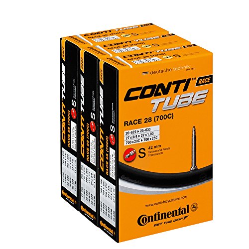 Continental Pack 3 cámaras Road 28, 700c 20-25, válvula Presta (Fina), 42 mm, Unisex Adulto, Negro, [20-622->25-630]