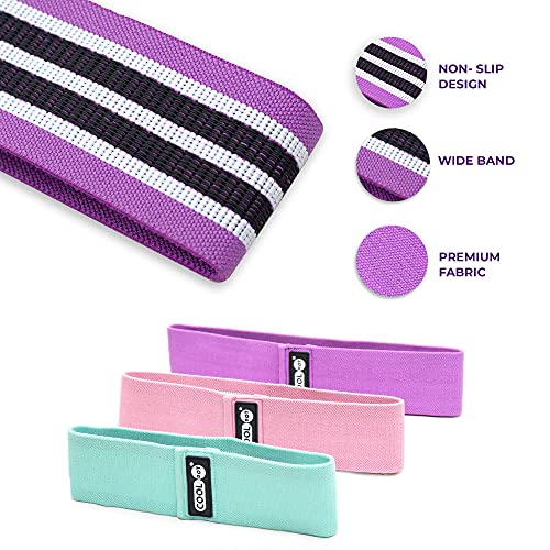 COOLDOT Bandas Elásticas Musculación, Juego de 3 Cintas Resistencia Antideslizantes para Piernas y Glúteos Entrenamiento Funcional Yoga Pilates Crossfit Tonificación Incluye Tabla Ejercicios básicos