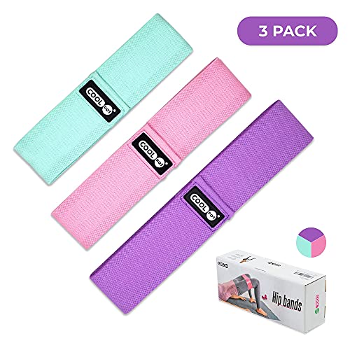 COOLDOT Bandas Elásticas Musculación, Juego de 3 Cintas Resistencia Antideslizantes para Piernas y Glúteos Entrenamiento Funcional Yoga Pilates Crossfit Tonificación Incluye Tabla Ejercicios básicos