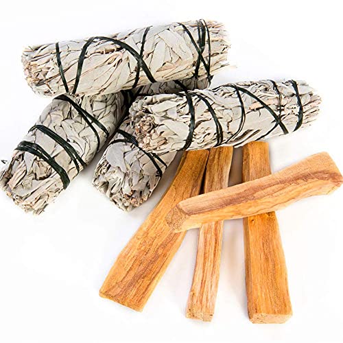 Copalosanto Kit con Salvia Blanca Apiana y Palo Santo, Incienso Natural para Quemar, Set 4 Sticks de Madera Sagrada y 4 Manojos Atados de 10cm