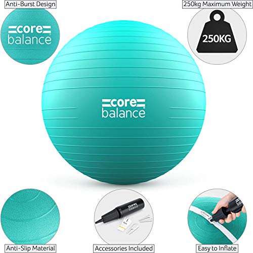 CORE BALANCE, Pelota de Pilates, Fitness, Yoga, Embarazo, Fitball para Ejercicios Gimnasia - Muy Resistente – Tamaño 55cm 65cm 75cm 85cm - Hinchador Incluido