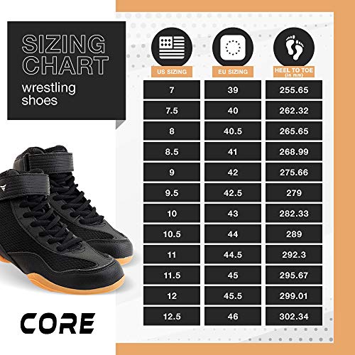 Core Botas de Lucha para Hombre, Mujer y niños, Antideslizantes Zapatillas de Lucha Libre, para Deportes de Combate, Wrestling Shoes, Crossfit y Levantamiento de Pesas, Negro, Talla 41 EU