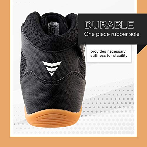 Core Botas de Lucha para Hombre, Mujer y niños, Antideslizantes Zapatillas de Lucha Libre, para Deportes de Combate, Wrestling Shoes, Crossfit y Levantamiento de Pesas, Negro, Talla 41 EU