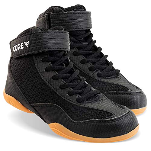 Core Botas de Lucha para Hombre, Mujer y niños, Antideslizantes Zapatillas de Lucha Libre, para Deportes de Combate, Wrestling Shoes, Crossfit y Levantamiento de Pesas, Negro, Talla 41 EU