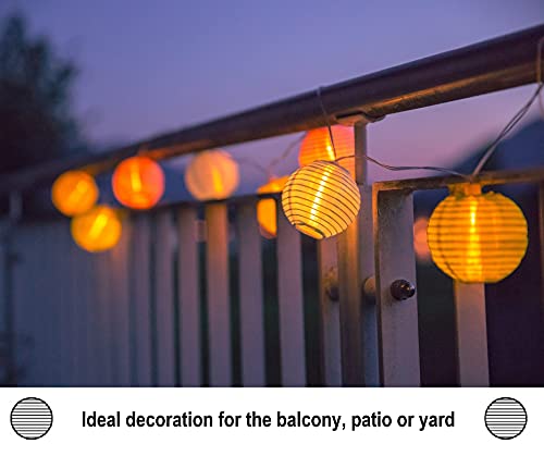 CozyHome - Guirnalda luces con farolillos decorativos de papel blanco | 7 m + 20 leds | con enchufe: sin cambio de pilas | decoracion interior y exterior, para fiesta, jardin, terraza, balcón y casa