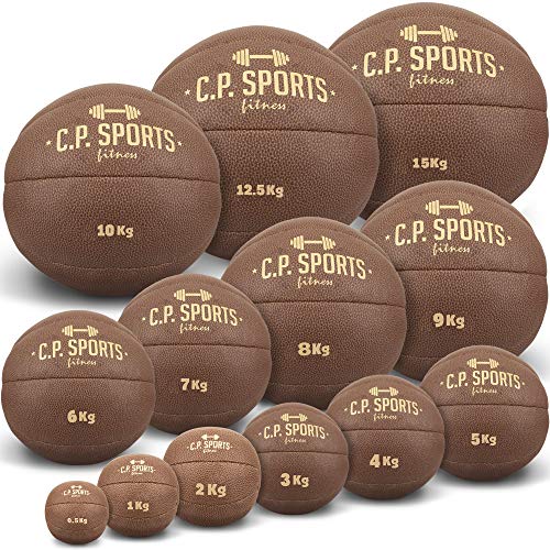 C.P.Sports Bad Company K5 - Balón medicinal (piel, 0,5 kg, 1 kg, 2 kg, 3 kg, 4 kg, 5 kg, 6 kg, 7 kg, 8 kg, 9 kg, 10 kg, 12,5 kg, 15 kg), color marrón