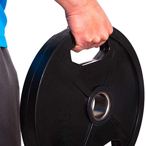 C.P.Sports - Juego de discos para pesas olímpicas con revestimiento de goma, Set 5 - 108,5 kg, 50 mm, culturismo, juego de pesas con agujeros para agarrar, entrenamiento con pesas,