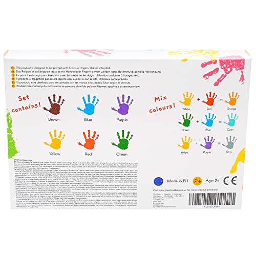 Creative DECO Pintura de Dedos para Niños Bebes No Tóxica | 6 x 125 ml Colores Intensos en Botes Grandes | Temperas Seguras para Niños Pequeños | Set de Pinturas Lavables