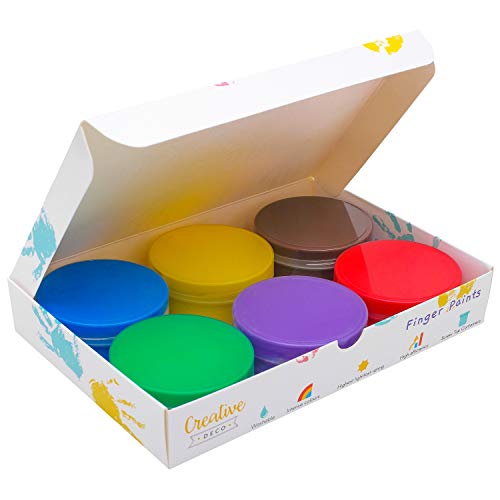 Creative DECO Pintura de Dedos para Niños Bebes No Tóxica | 6 x 125 ml Colores Intensos en Botes Grandes | Temperas Seguras para Niños Pequeños | Set de Pinturas Lavables