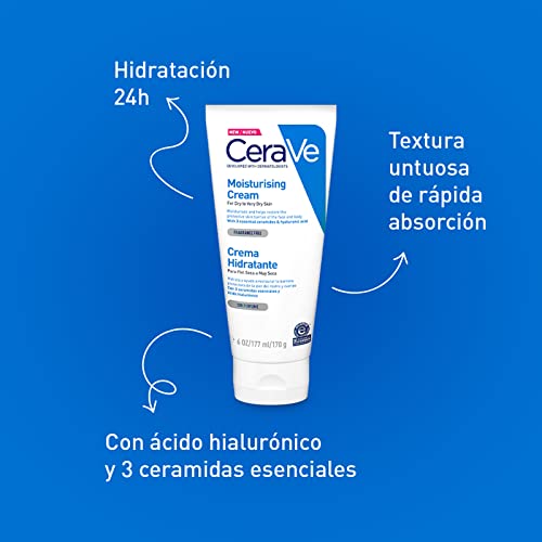 Crema hidratante para piel seca y muy seca, de CeraVe, 177 ml