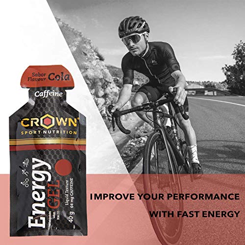 Crown Sport Nutrition Gel Energético - con o sin Cafeína - 12 unidades Carbohidratos en ratio 2:1:1 (Maltodextrina - Dextrosa - Fructosa) Ciclismo Running Deporte Entreno