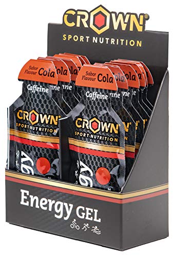 Crown Sport Nutrition Gel Energético - con o sin Cafeína - 12 unidades Carbohidratos en ratio 2:1:1 (Maltodextrina - Dextrosa - Fructosa) Ciclismo Running Deporte Entreno