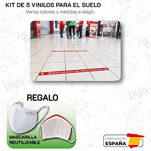 CUAC REVOLUTION Kit 5 Pegatinas Vinilo Suelo Antideslizante Distancia Seguridad (600x53mm) Regalo DE UNA MASCARILLA HIGIENICA por Cada Compra