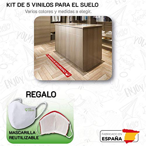 CUAC REVOLUTION Kit 5 Pegatinas Vinilo Suelo Antideslizante Distancia Seguridad (600x53mm) Regalo DE UNA MASCARILLA HIGIENICA por Cada Compra