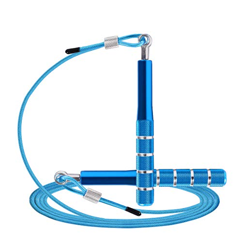 Cuerda de Saltar, Wastou Cuerda de Saltar de Velocidad para Entrenamientos de Fitness, Cuerda de Saltar Ajustable para Adultos con Cojinetes de Bolas, para Hombres, Mujeres, Niños y Niñas-3M (Azul)