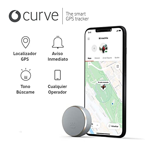 Curve, Localizador GPS Inteligente, Mini Dispositivo Ligero con Rastreo Ilimitado Desde tu Móvil para tu Coche, Bolso, Perro, Llaves y Mochila - Suscripción Incluida 2 Años