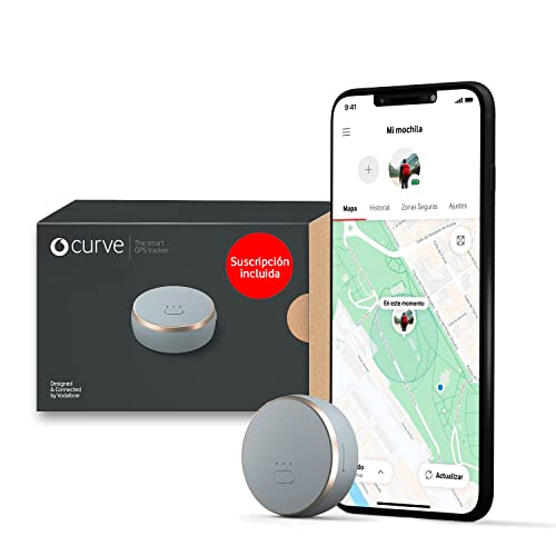 Curve, Localizador GPS Inteligente, Mini Dispositivo Ligero con Rastreo Ilimitado Desde tu Móvil para tu Coche, Bolso, Perro, Llaves y Mochila - Suscripción Incluida 2 Años