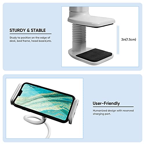 Czemo Soporte Tablet, Soporte Móvil Multiángulo Flexible con Cuello de Cisne Brazo, Compatible para iPad Serie/iPhone/Huawei/Samsung/Kindle Fire y Más Equipo de 4-11 Pulgadas (Blanco)