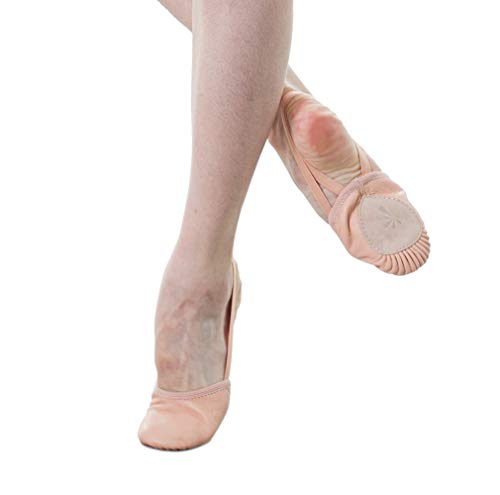 DANCEYOU Punteras Gimnasia Ritmica Zapatillas Media Suela de Cuero Antideslizantes y Duraderas para Ballet Danza del Vientre Jazz Yoga Danza Moderna, Rosa XXS