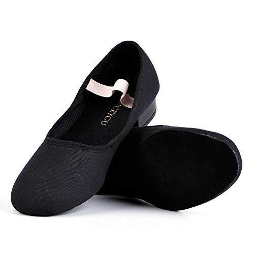 DANCEYOU Zapatos de carácter Negro Zapatos de Baile de Lona de tacón bajo Zapatilla de Baile de Salón Modernos Bailarina Niño Adulto Zapatos Casuales de Baile, 40 EU