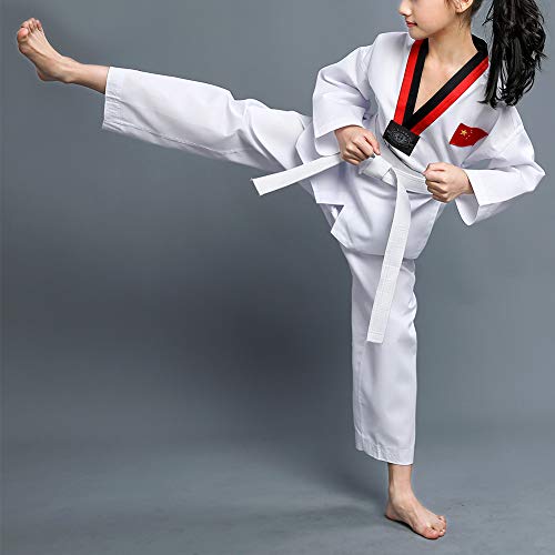 Daytwork Taekwondo Kimono Adult Niño - Cuello En V Hombre Dobok Trajes De Artes Marciales Sudadera Karate Aikido Judo Uniforme Kung Fu Entrenamiento Traje Manga Larga/Corta Algodón/Poliéster