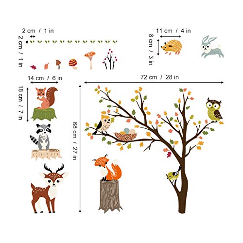 decalmile Pegatinas de Pared Bosque Animales Árbol Vinilos Decorativos Búho Zorro Ciervo Adhesivos Pared Habitación Niño Bebé Guardería