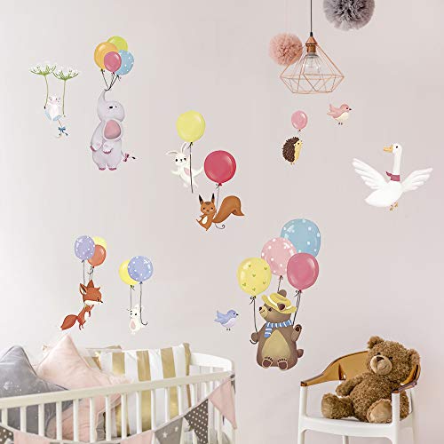 decalmile Pegatinas de Pared Globos Animales Vinilos Decorativos Elefante Oso Zorro Adhesivos Pared Habitación Infantiles Bebés Guardería Dormitorio