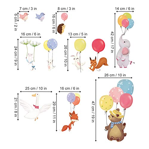 decalmile Pegatinas de Pared Globos Animales Vinilos Decorativos Elefante Oso Zorro Adhesivos Pared Habitación Infantiles Bebés Guardería Dormitorio