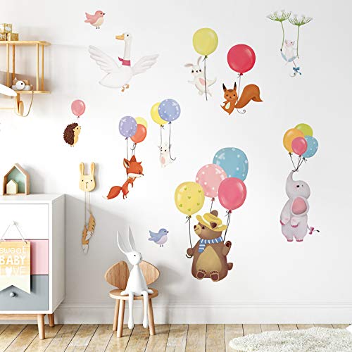 decalmile Pegatinas de Pared Globos Animales Vinilos Decorativos Elefante Oso Zorro Adhesivos Pared Habitación Infantiles Bebés Guardería Dormitorio