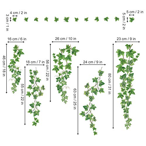 decalmile Pegatinas de Pared Hojas de Hiedra Verde Vinilos Decorativos Plantas de Vid Colgantes Adhesivos Pared Salón Dormitorio Oficina