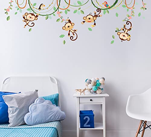 DECOWALL DW-1507S Monos en una Enredadera Vinilo Pegatinas Decorativas Adhesiva Pared Dormitorio Saln Guardera Habitaci Infantiles Nios Bebs