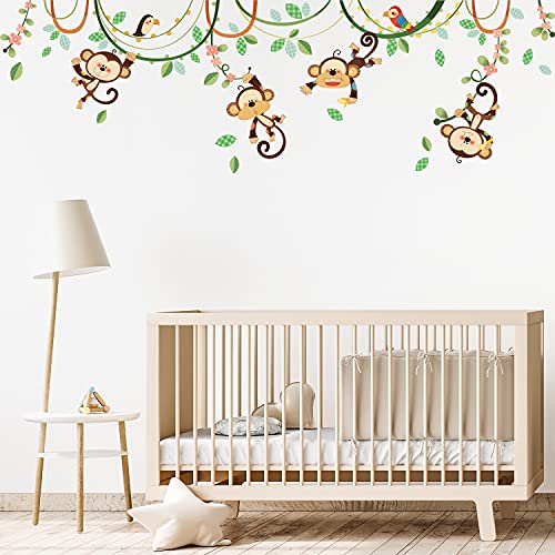 DECOWALL DW-1507S Monos en una Enredadera Vinilo Pegatinas Decorativas Adhesiva Pared Dormitorio Saln Guardera Habitaci Infantiles Nios Bebs